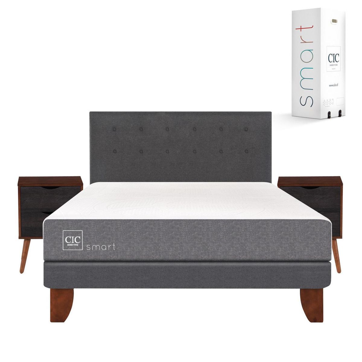 CIC - Cama europea smart 2 plazas bn + muebles