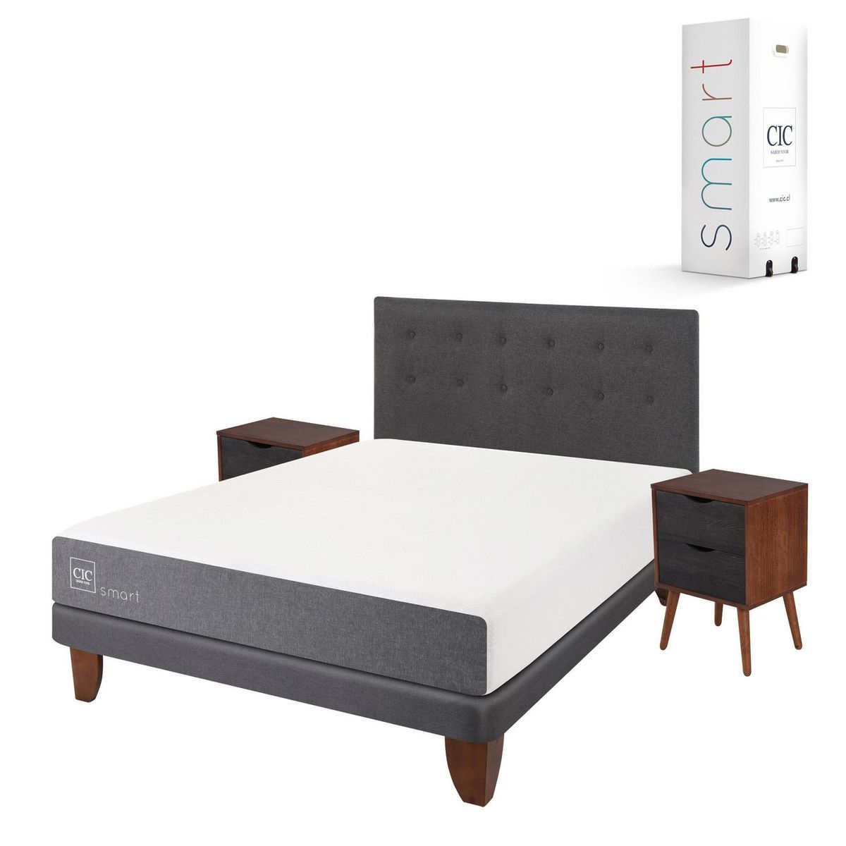 CIC - Cama europea smart 2 plazas bn + muebles