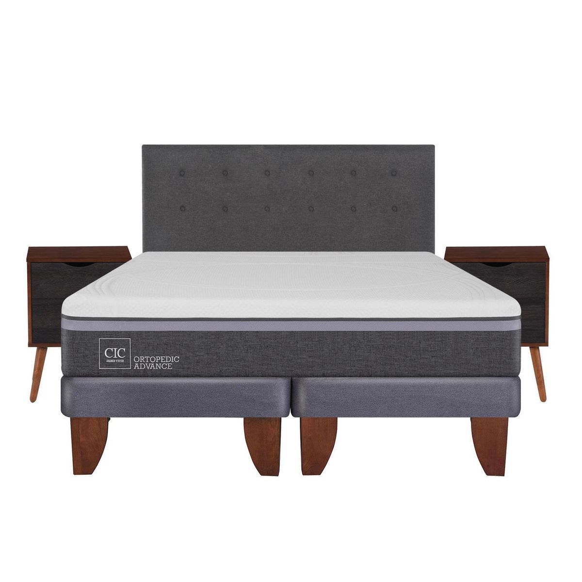 CIC - Cama europea ortopedic advance 2 plazas bd + muebles