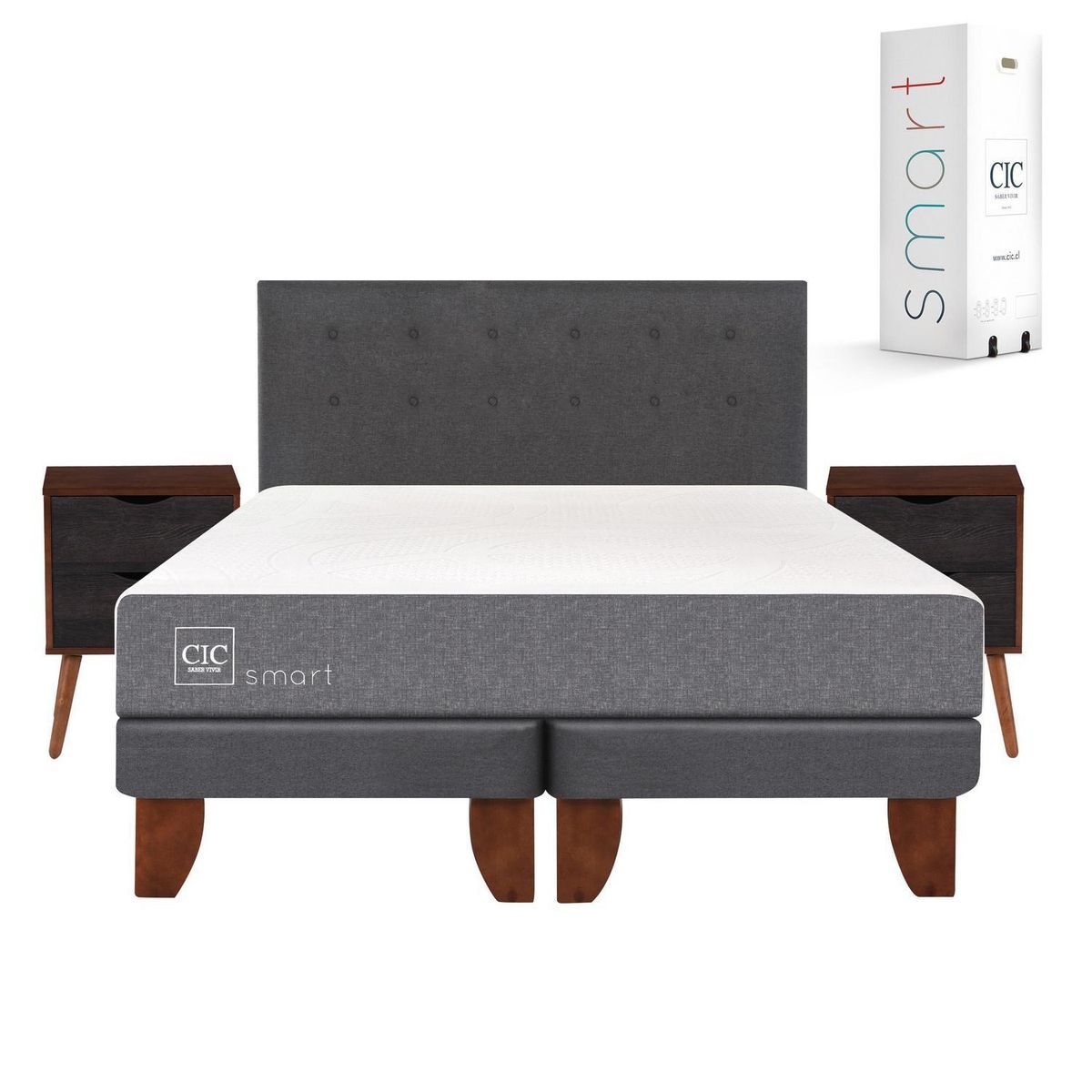 CIC - Cama europea smart 2 plazas bd + muebles