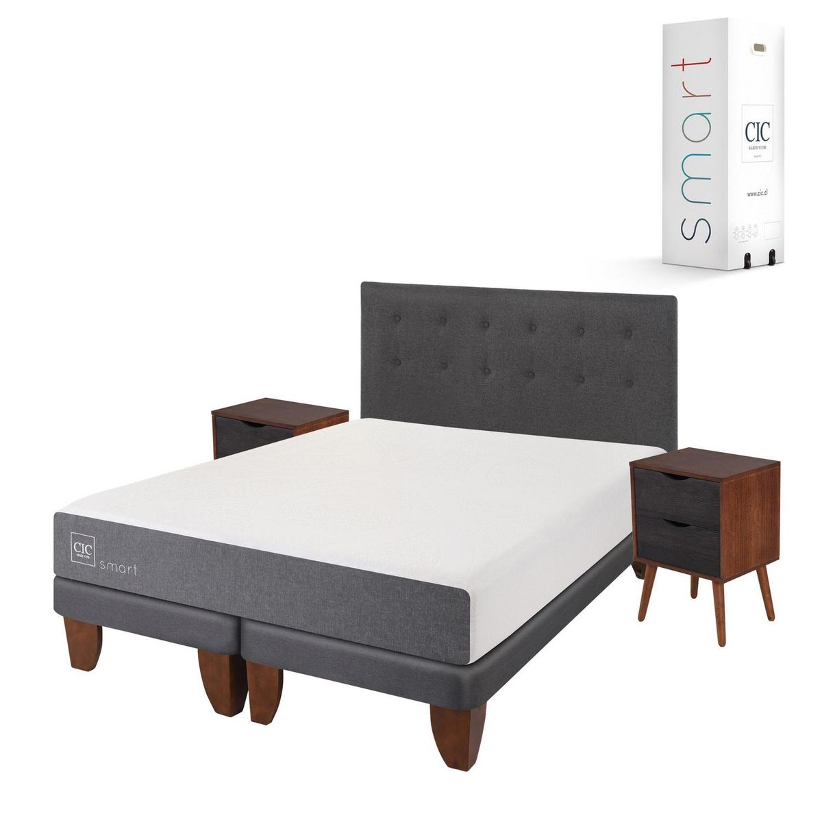 CIC - Cama europea smart 2 plazas bd + muebles