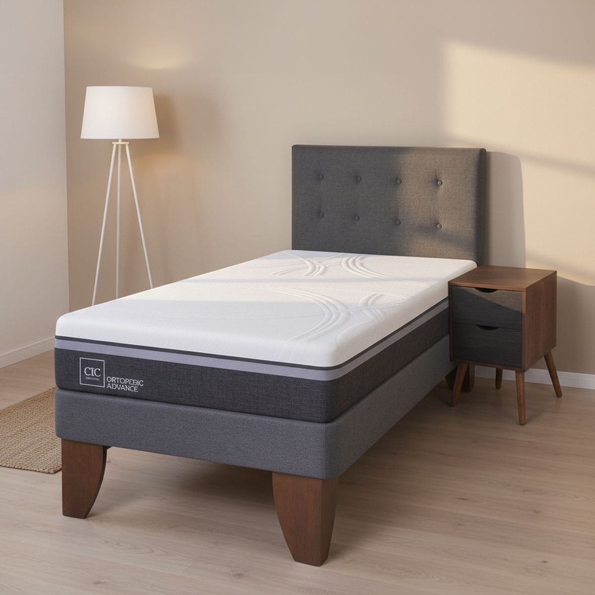 CIC - Cama Europea Ortopedic Advance 1.5 Plazas + Muebles