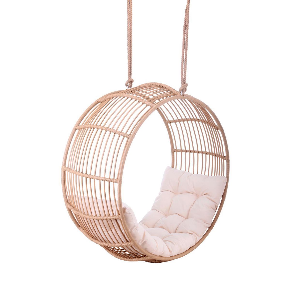 EL BARCO - Silla colgante boho rattan 90x90x60 cm café