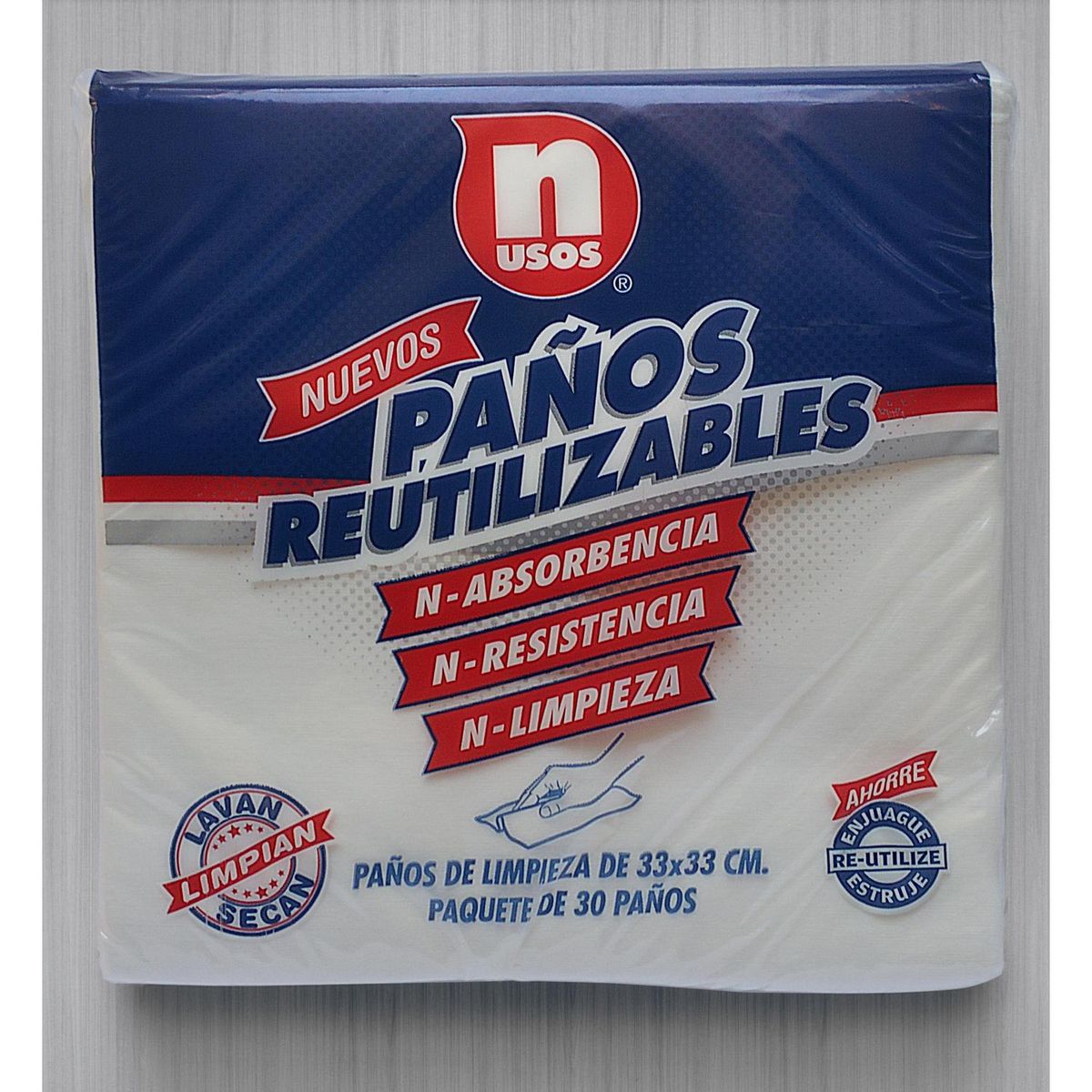 N USOS - Paños Reutilizables N Usos 33x33 cm 30 Unidades Celulosa