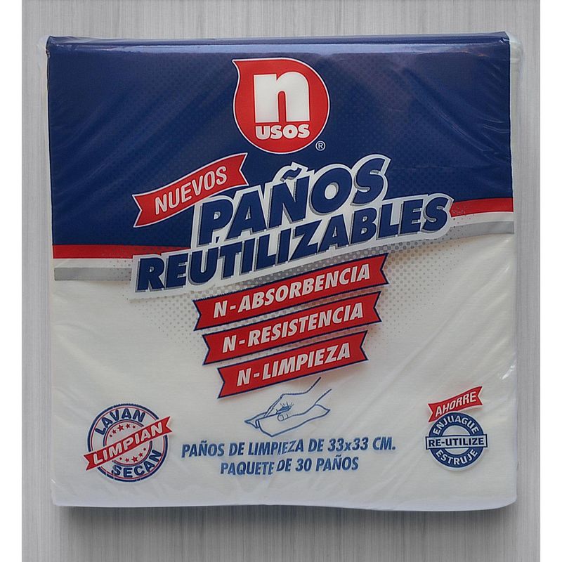 N USOS - Paños reutilizables 33x33 cm 30 unidades