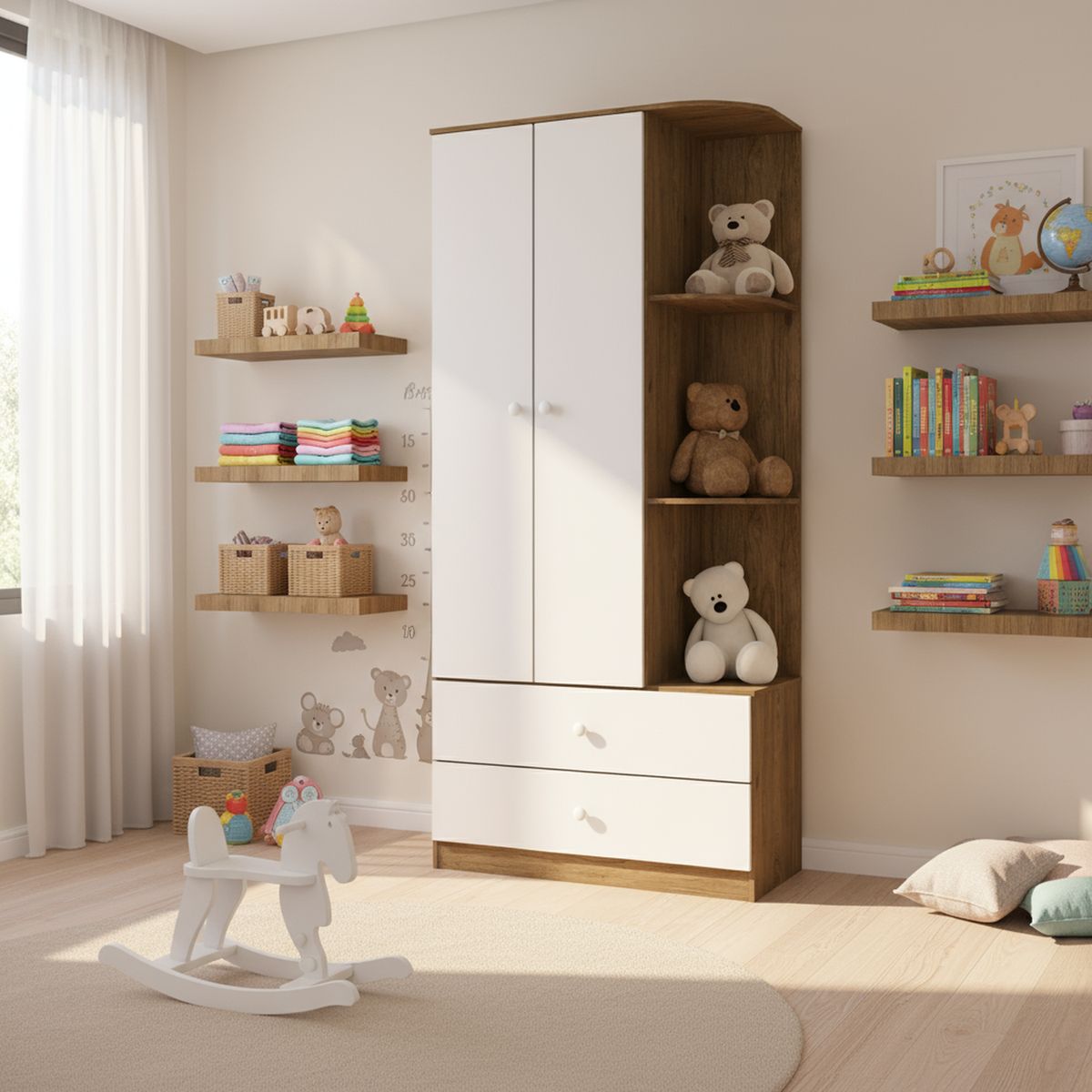 HOME MOBILI - Clóset Infantil Marilyn 2 Puerta(s) 2 Cajón(es) 3 Repisa(s) 80x180x40 cm Café/Blanco