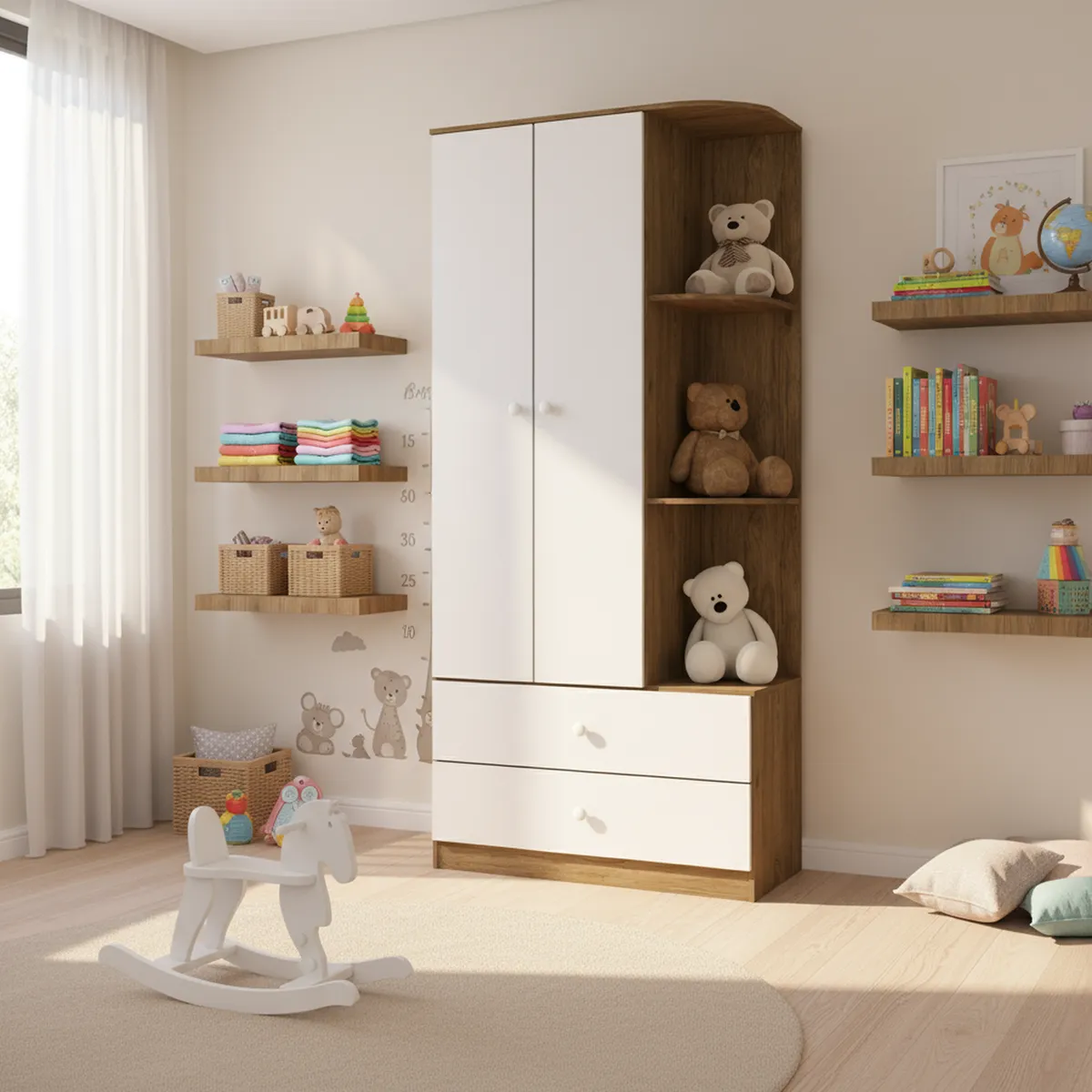 HOME MOBILI - Clóset Infantil Marilyn 2 Puerta(s) 2 Cajón(es) 3 Repisa(s) 80x180x40 cm Café/Blanco