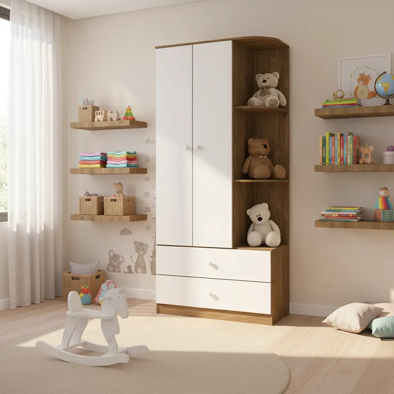 HOME MOBILI - Clóset Infantil Marilyn 2 Puerta(s) 2 Cajón(es) 3 Repisa(s) 80x180x40 cm Café/Blanco