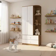 HOME MOBILI - Clóset Infantil Marilyn 2 Puerta(s) 2 Cajón(es) 3 Repisa(s) 80x180x40 cm Café/Blanco