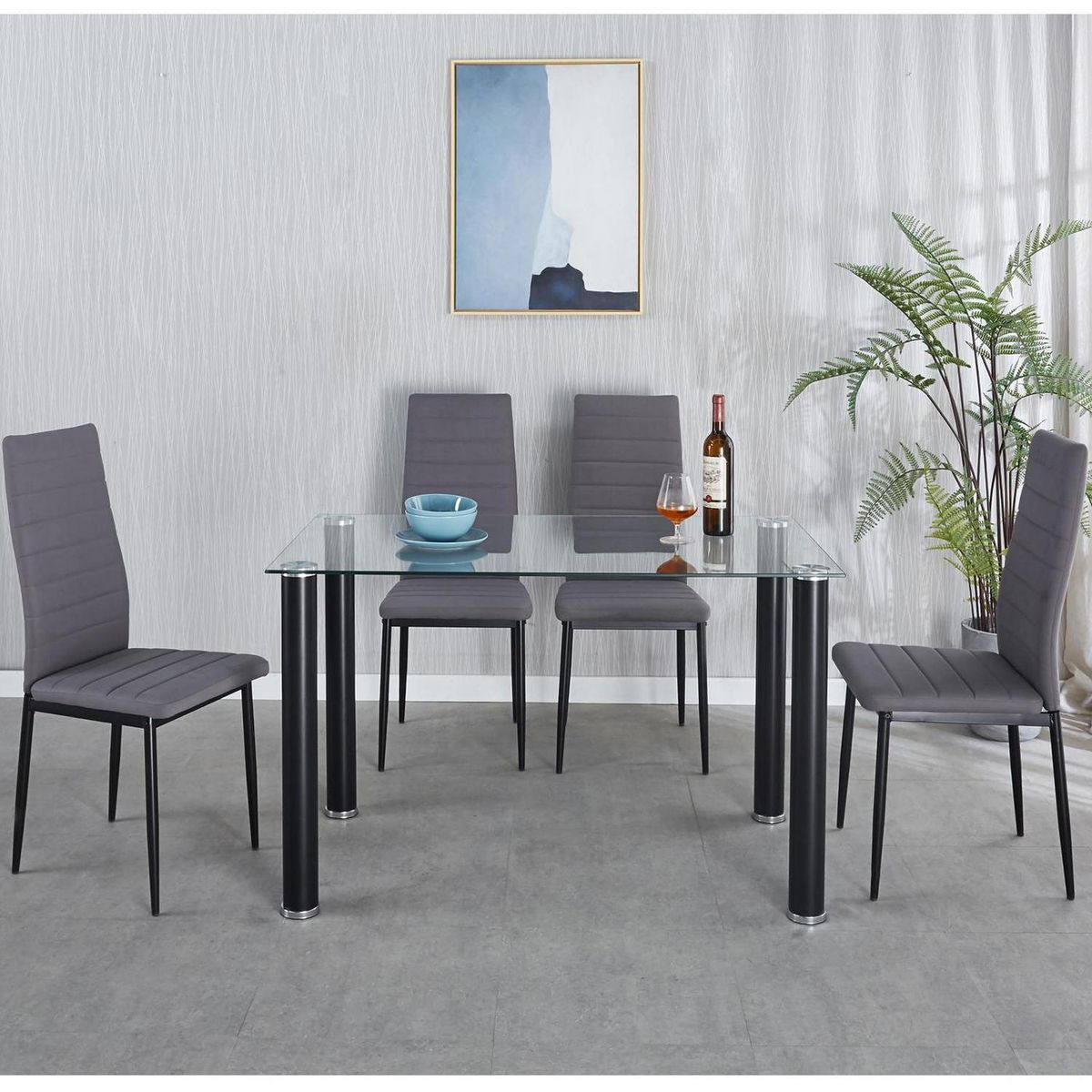 JUST HOME COLLECTION - Juego de Comedor Shade 4 Sillas Mesa Rectangular 70x75x120 cm Transparente - Café