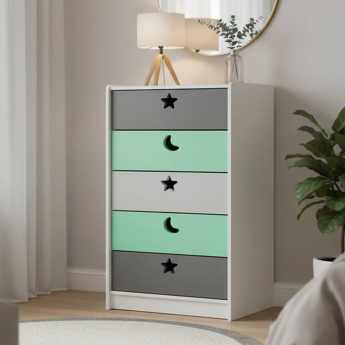 MUEBLES KIDS - Cajonera 5 Cajón(es) Verde Gris 60x115x40 cm Verde