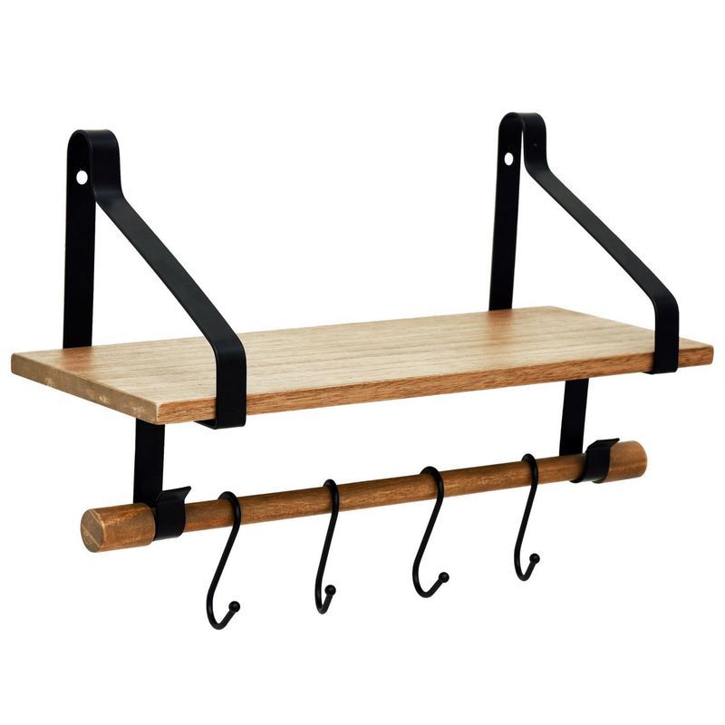 JUST HOME COLLECTION - Repisa con Ganchos Madera 1 Nivel(es) 16.5x43x24 cm Madera