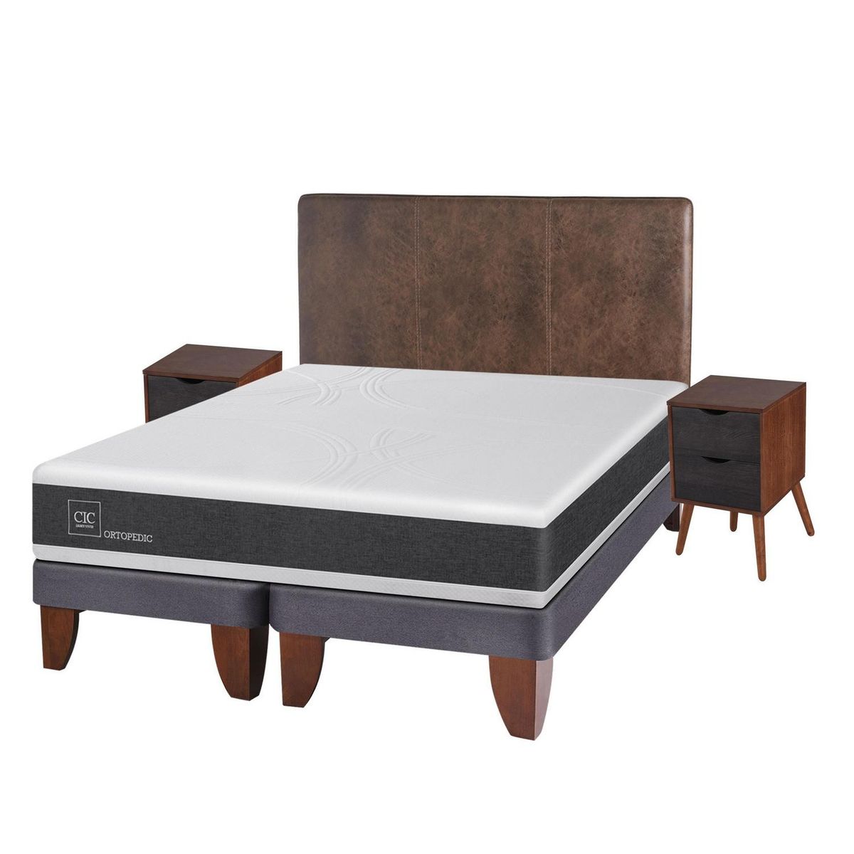 CIC - Cama europea ortopedic 2 plazas bd + muebles