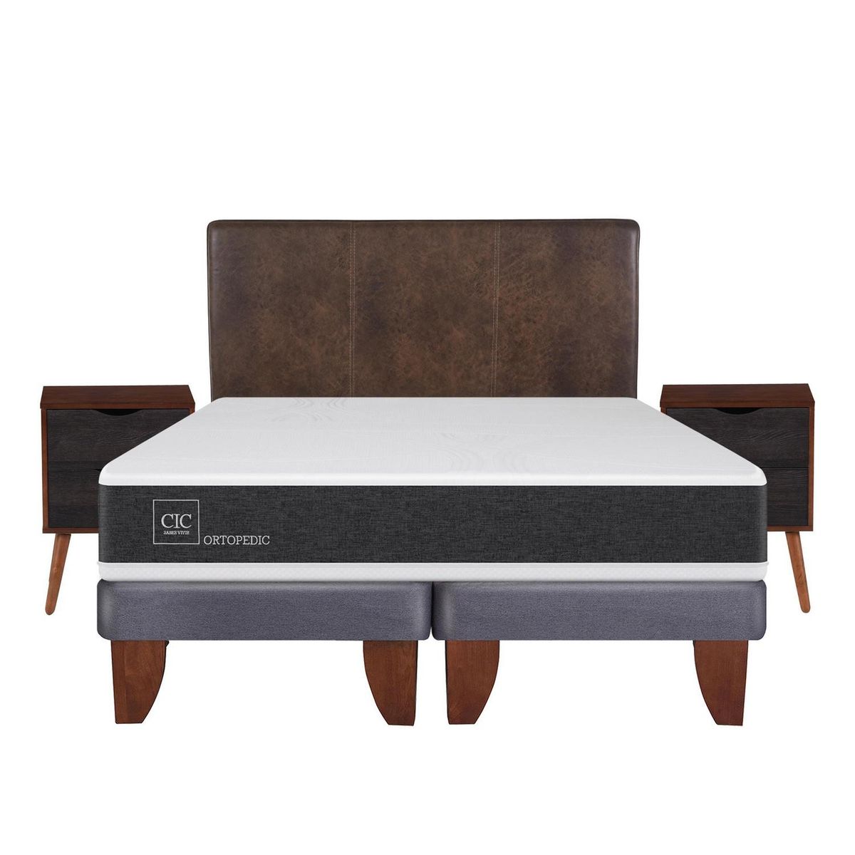 CIC - Cama europea ortopedic 2 plazas bd + muebles