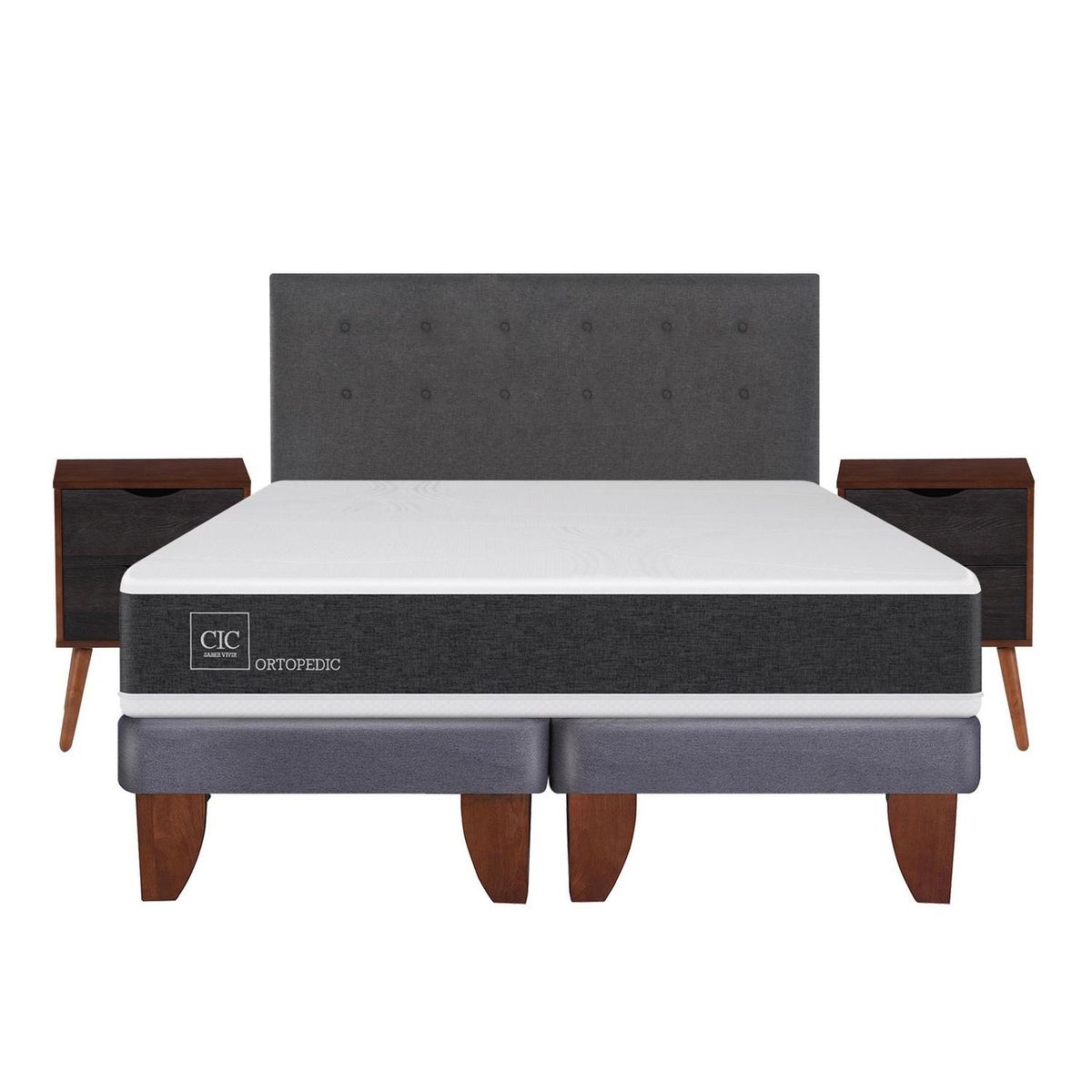 CIC - Cama europea ortopedic 2 plazas bd + muebles