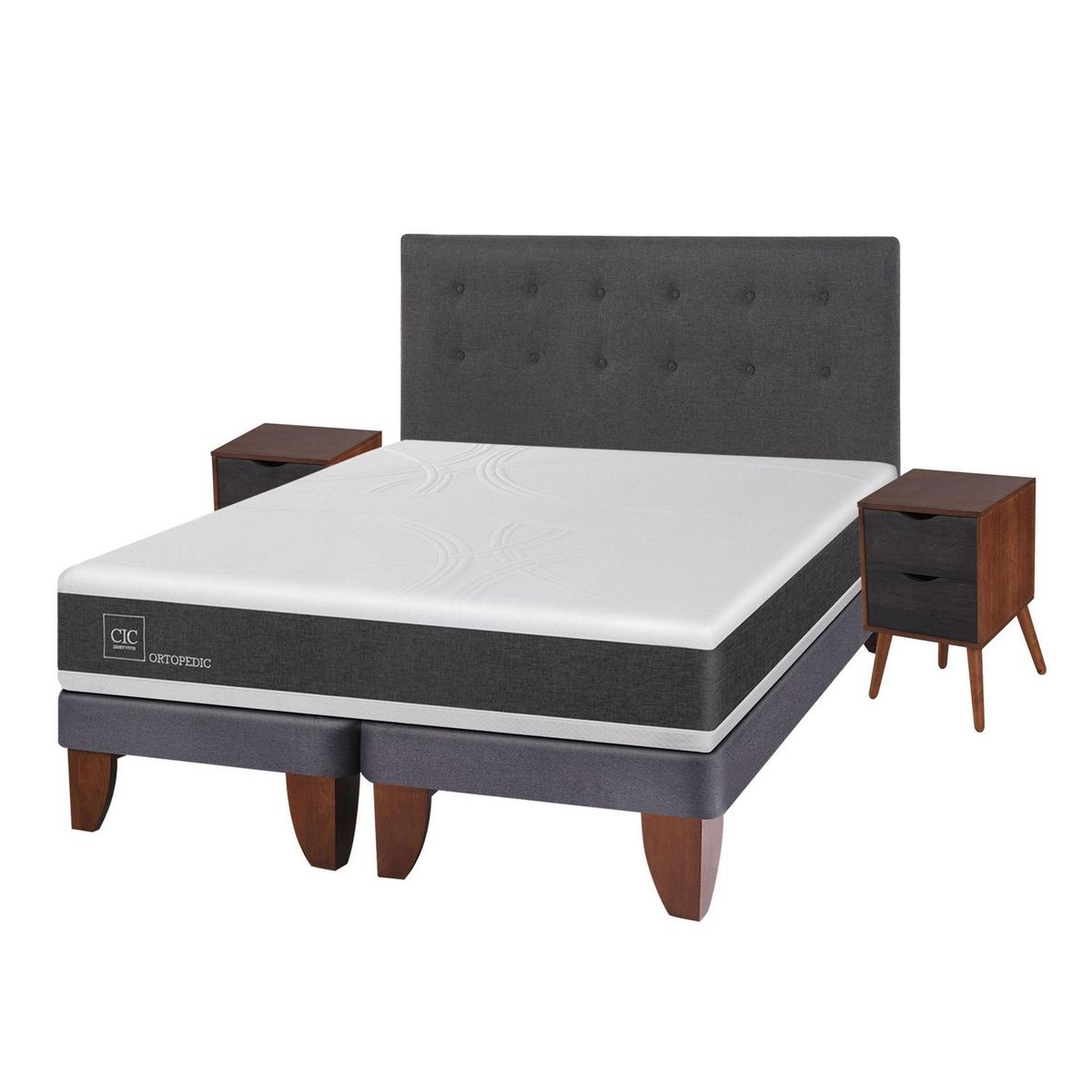 CIC - Cama europea ortopedic 2 plazas bd + muebles