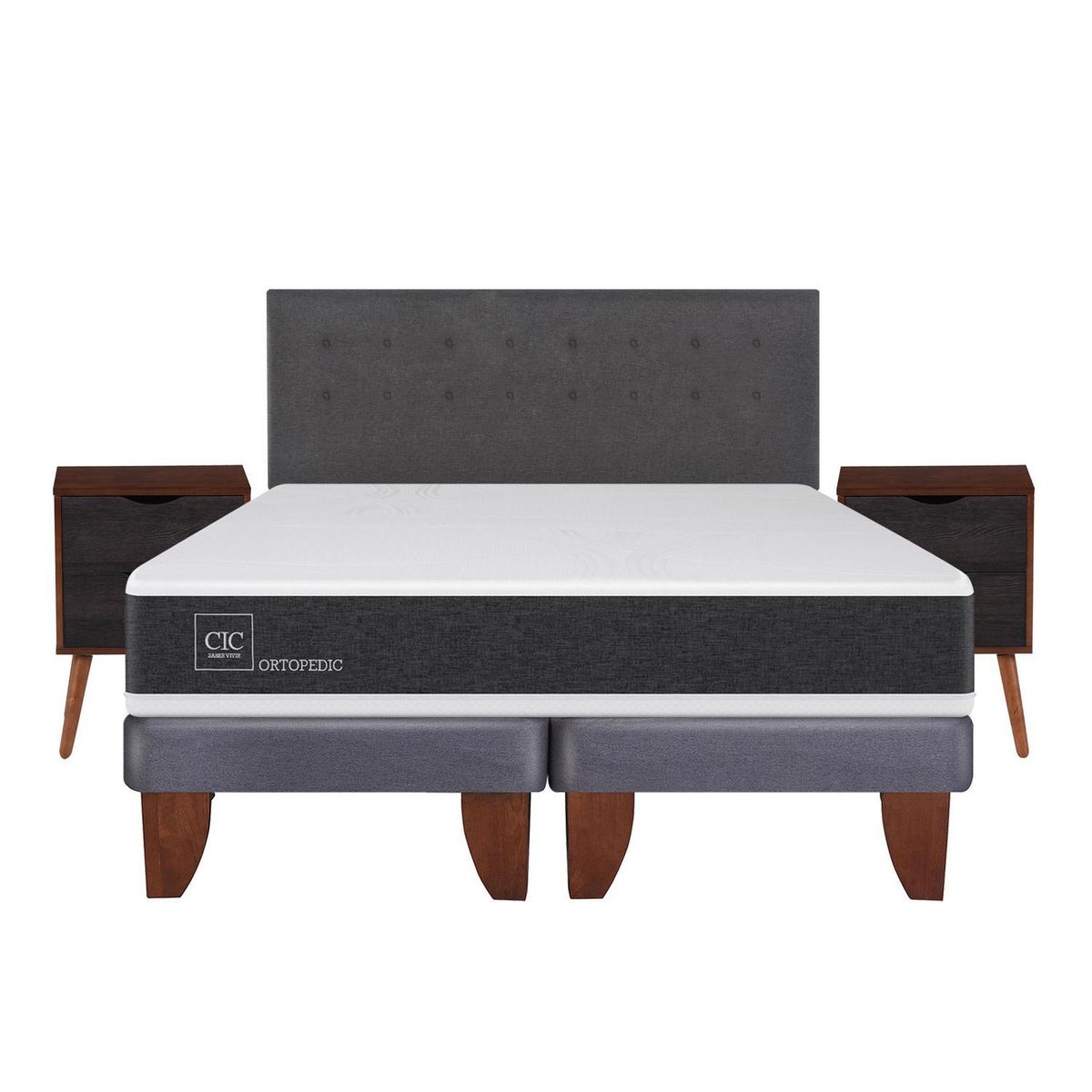 CIC - Cama europea ortopedic king + muebles