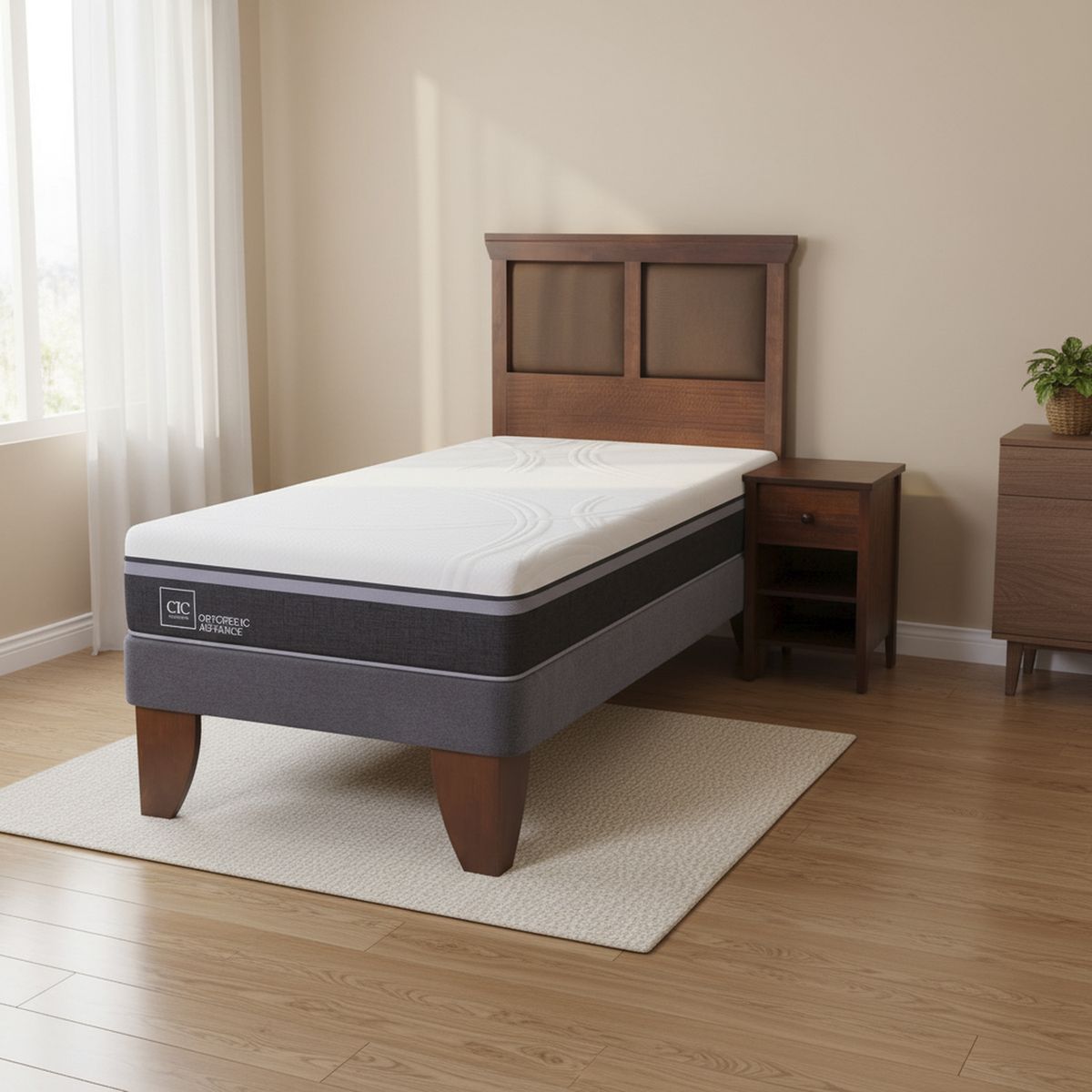 CIC - Cama Europea Ortopedic Advance 1.5 Plazas + Muebles
