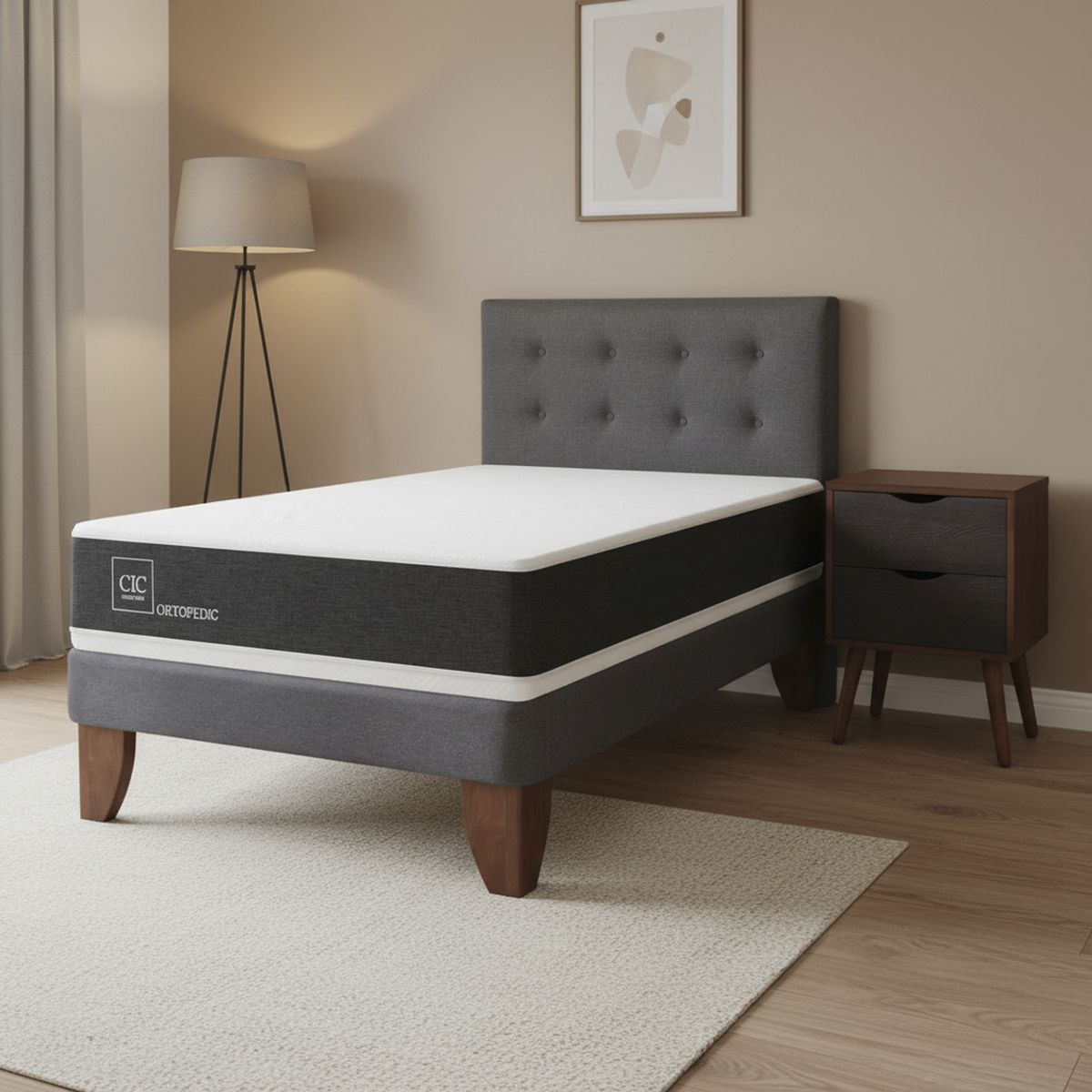 CIC - Cama Europea Ortopedic 1.5 Plazas + Muebles