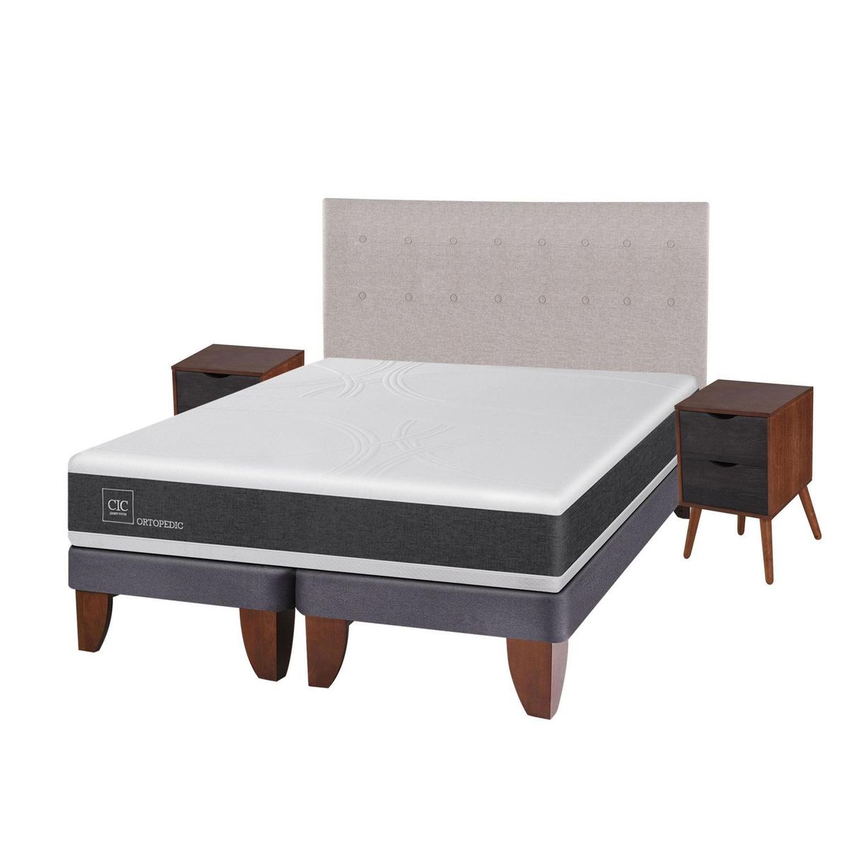 CIC - Cama europea ortopedic king + muebles