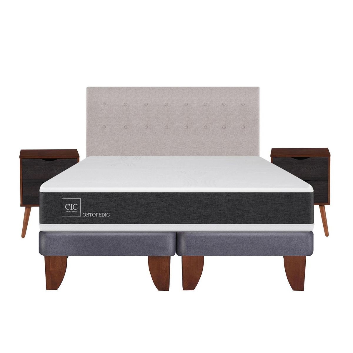 CIC - Cama europea ortopedic king + muebles