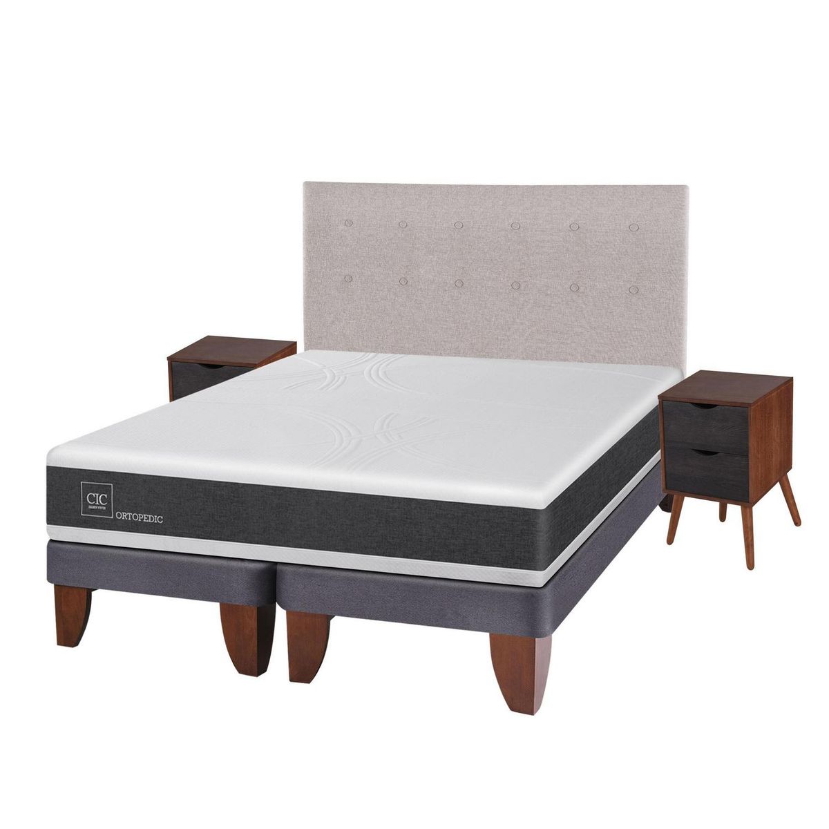 CIC - Cama europea ortopedic 2 plazas bd + muebles