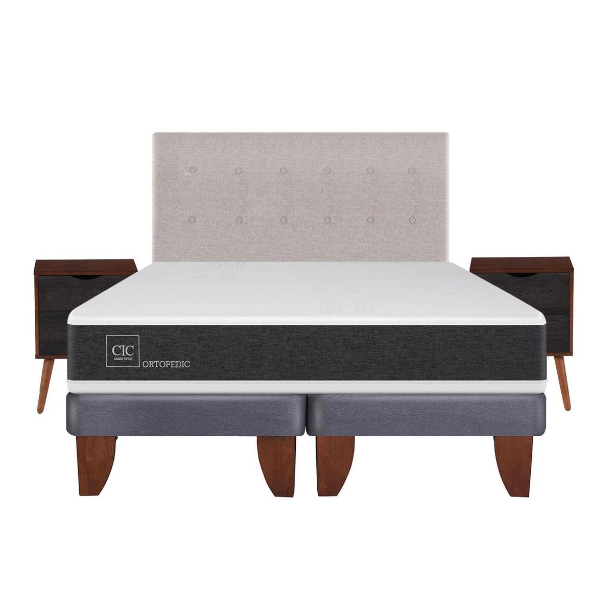 CIC - Cama europea ortopedic 2 plazas bd + muebles