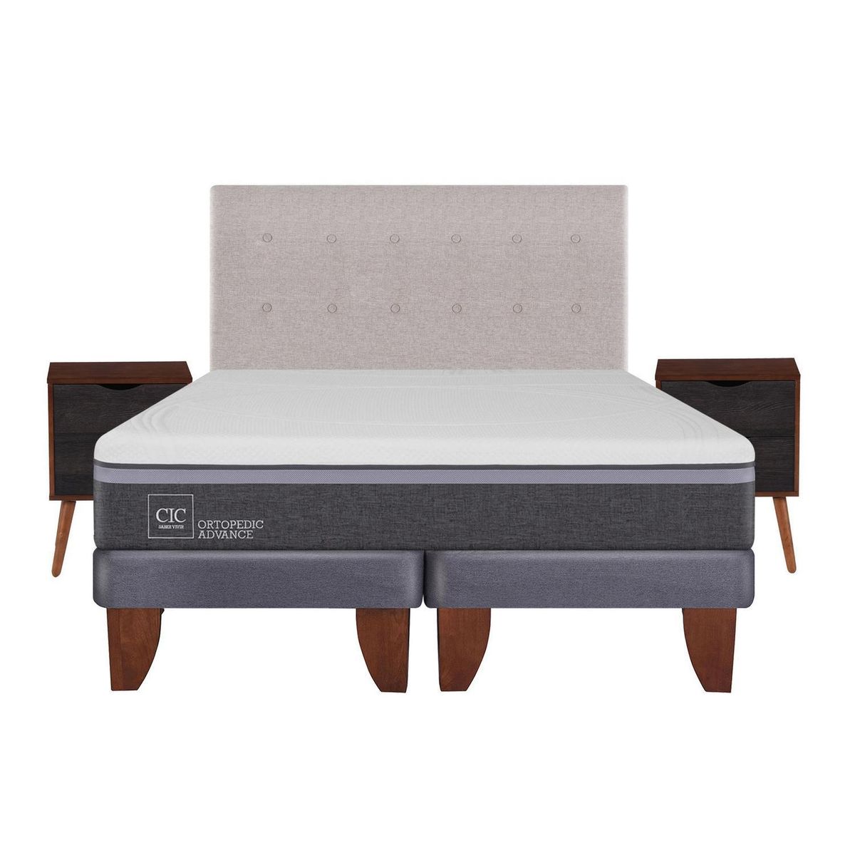 CIC - Cama europea ortopedic advance 2 plazas bd + muebles