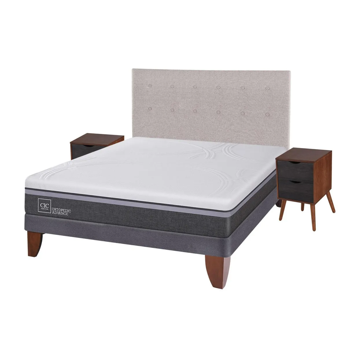 CIC - Cama europea ortopedic advance 2 plazas bn + muebles