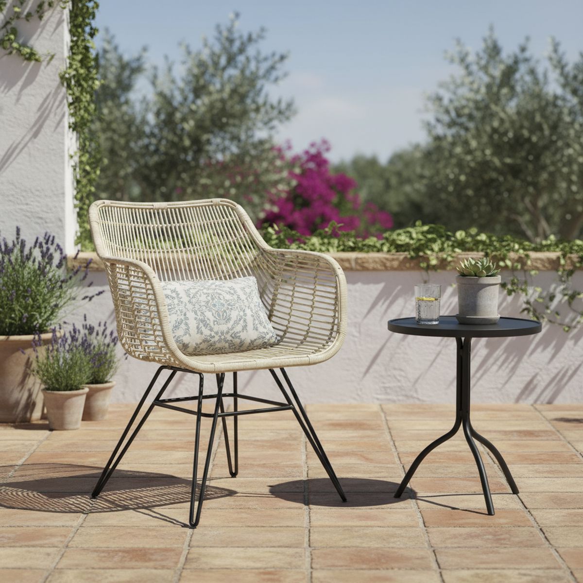 DECO MIMBRE - Sitial Butaca mimbre 85x60x40 cm Blanco