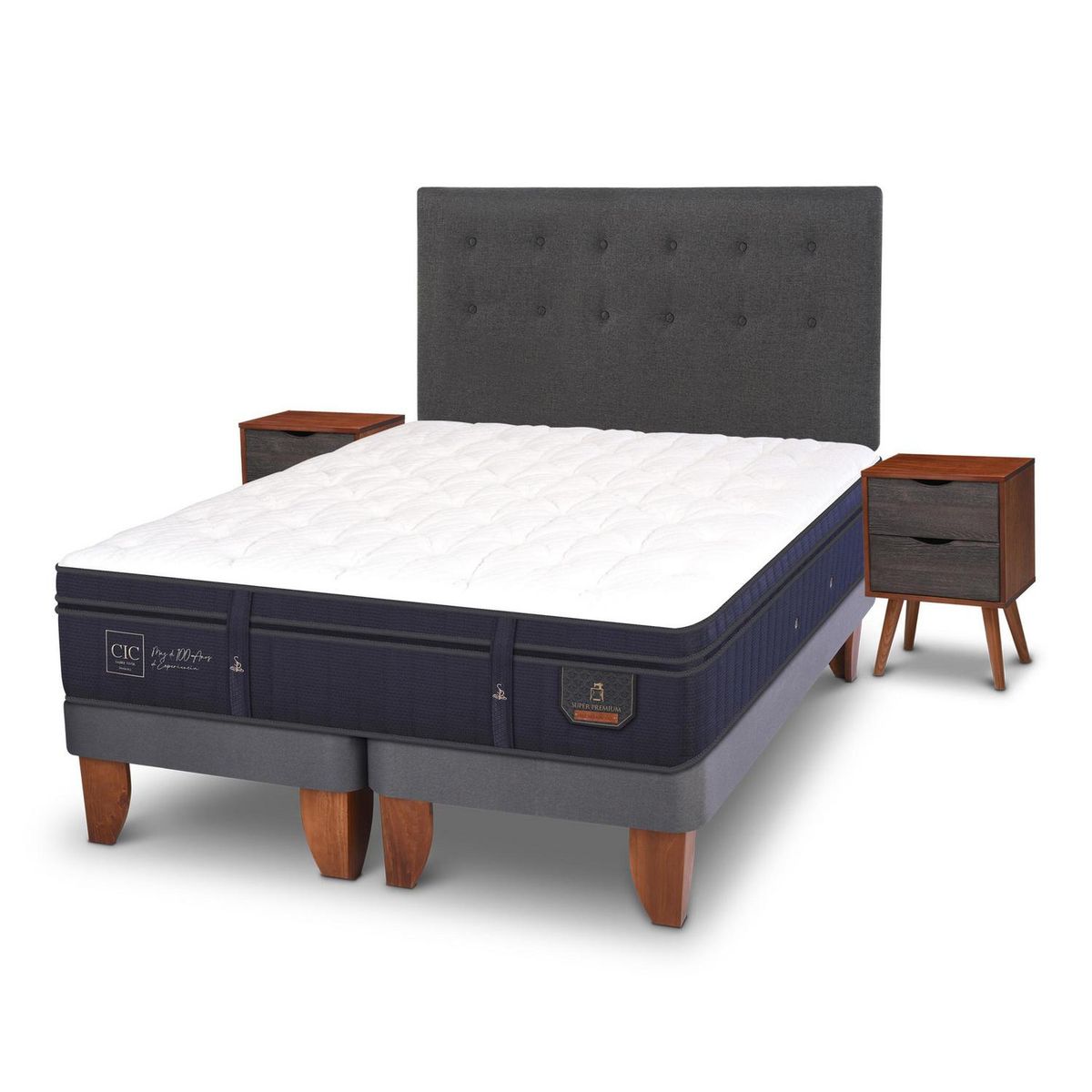 CIC - Cama europea super premium 2 plazas bd + muebles