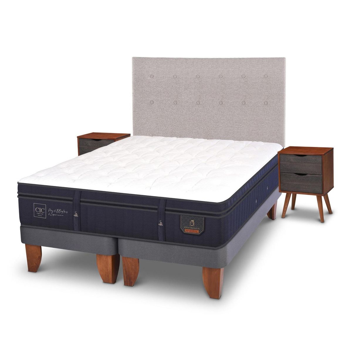 CIC - Cama Europea Super Premium 2 Plazas Bd + Muebles