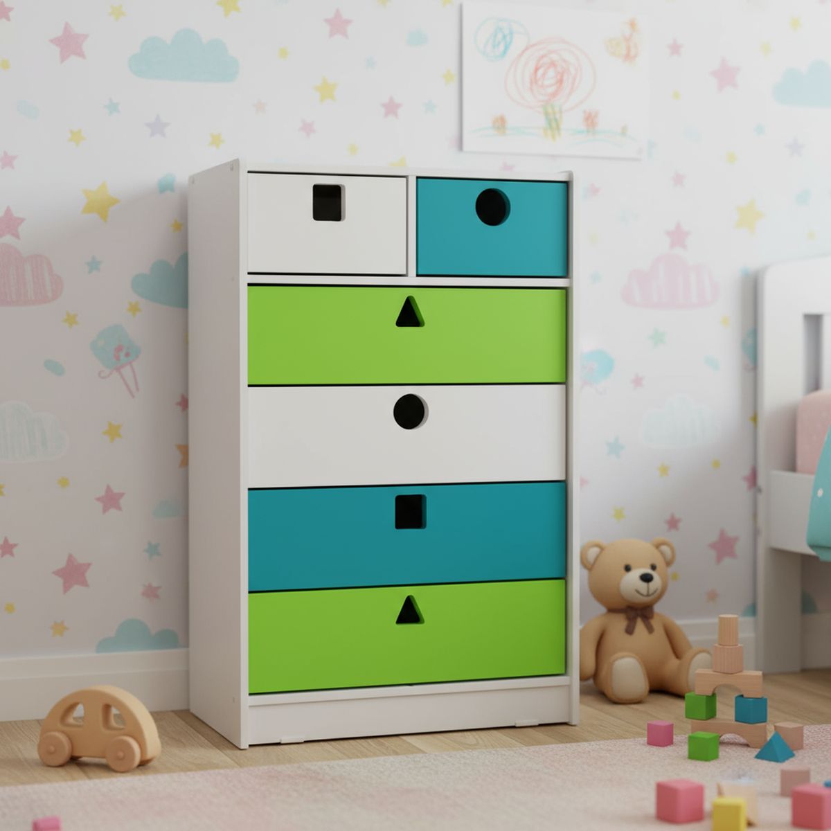 MUEBLES KIDS - Cajonera 6 Cajón(es) Geometrico 70x115x40 cm Multicolor