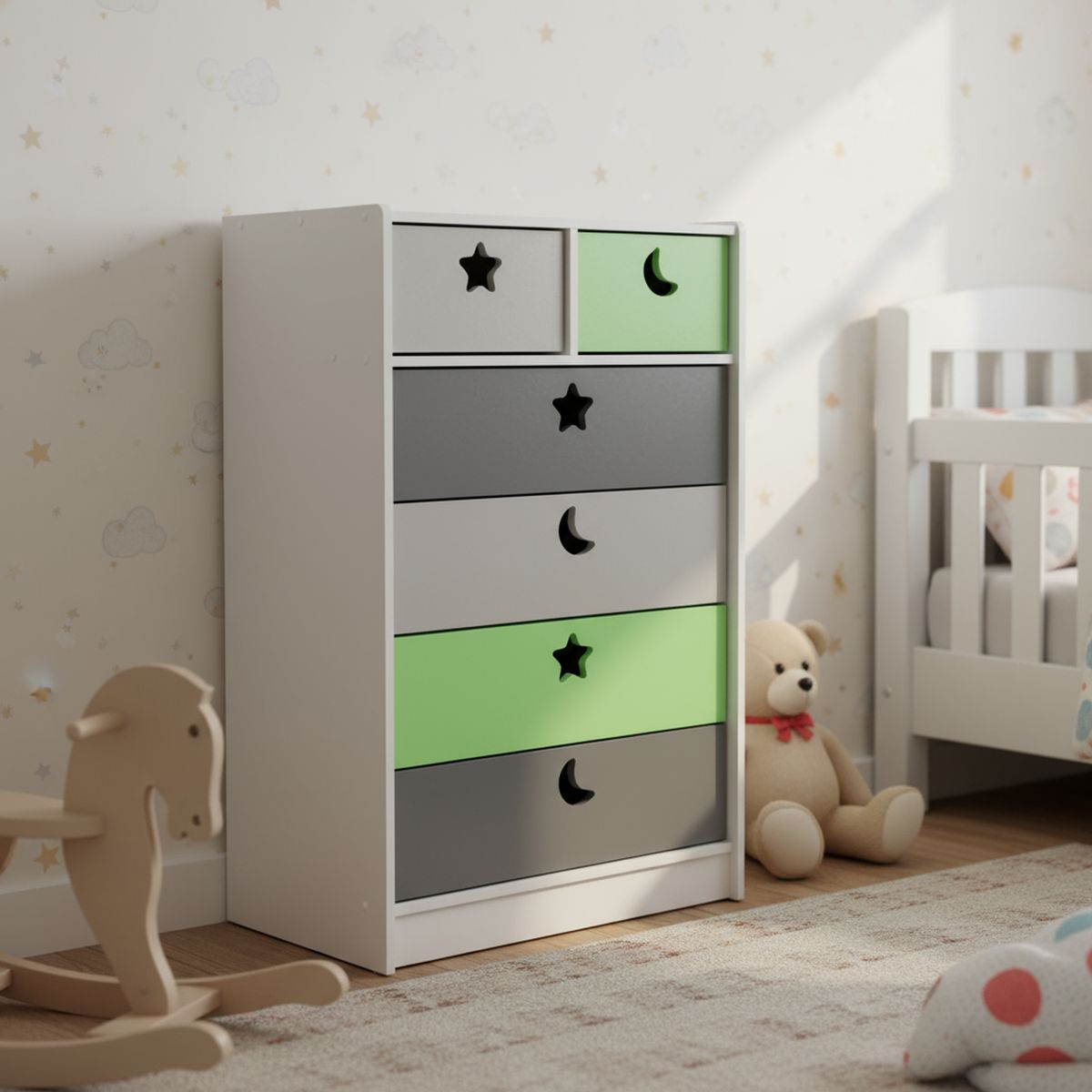 MUEBLES KIDS - Cajonera 6 Cajón(es) Verde Gris 70x115x40 cm Multicolor