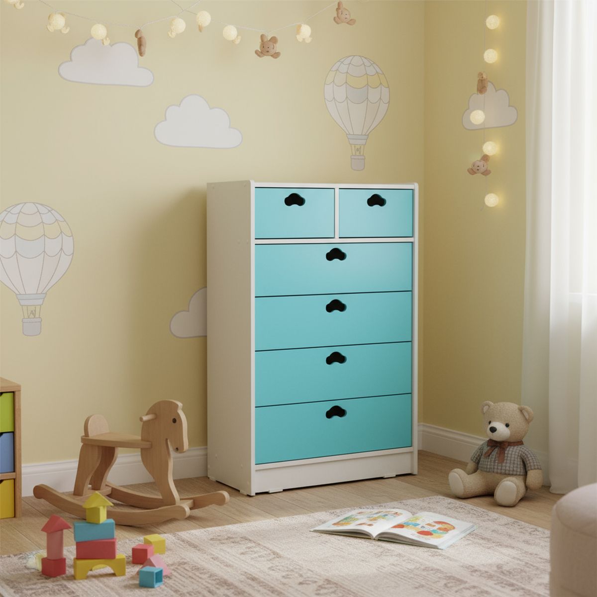 MUEBLES KIDS - Cajonera 6 Cajón(es) Celeste Auto 70x115x40 cm Celeste