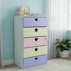 MUEBLES KIDS - Cajonera 5 Cajón(es) Crema/ Lila 60x115x40 cm Crema, Lila, Rosado