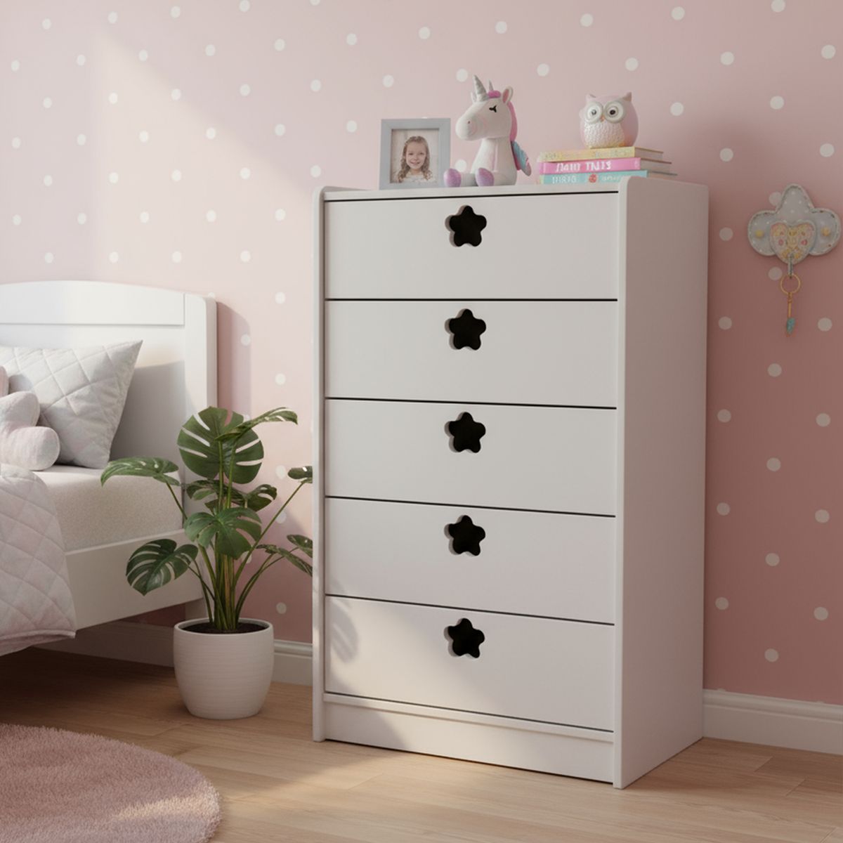 MUEBLES KIDS - Cajonera 5 Cajón(es) Blanco Flor 60x115x40 cm Blanco