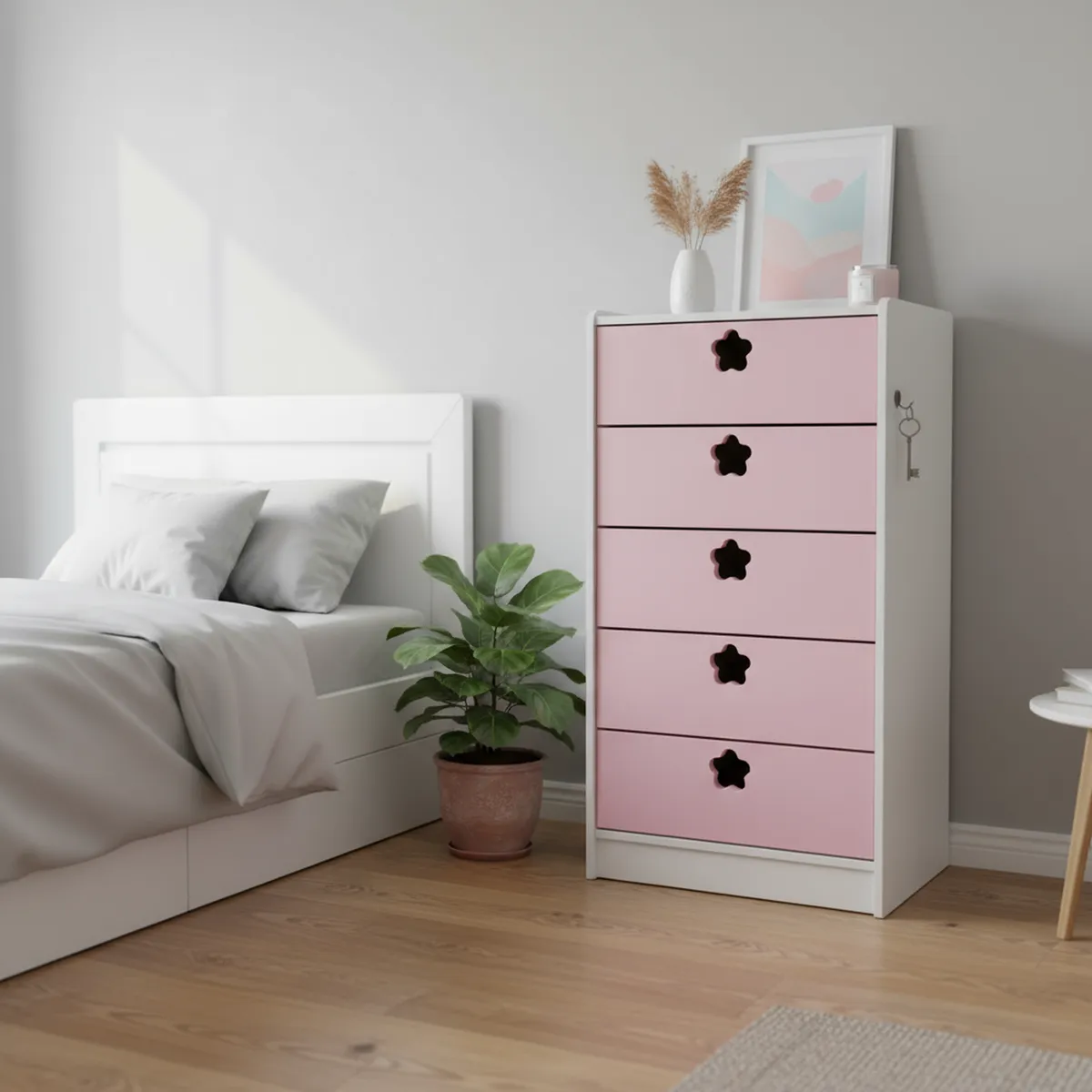 MUEBLES KIDS - Cajonera 5 Cajón(es) Rosado Flor 60x115x40 cm Rosado