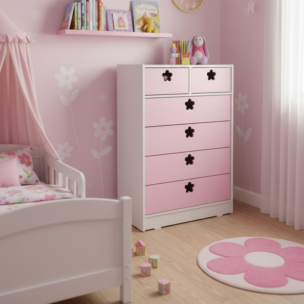 MUEBLES KIDS - Cajonera 6 Cajón(es) Rosado Flor 70x115x40 cm Rosado