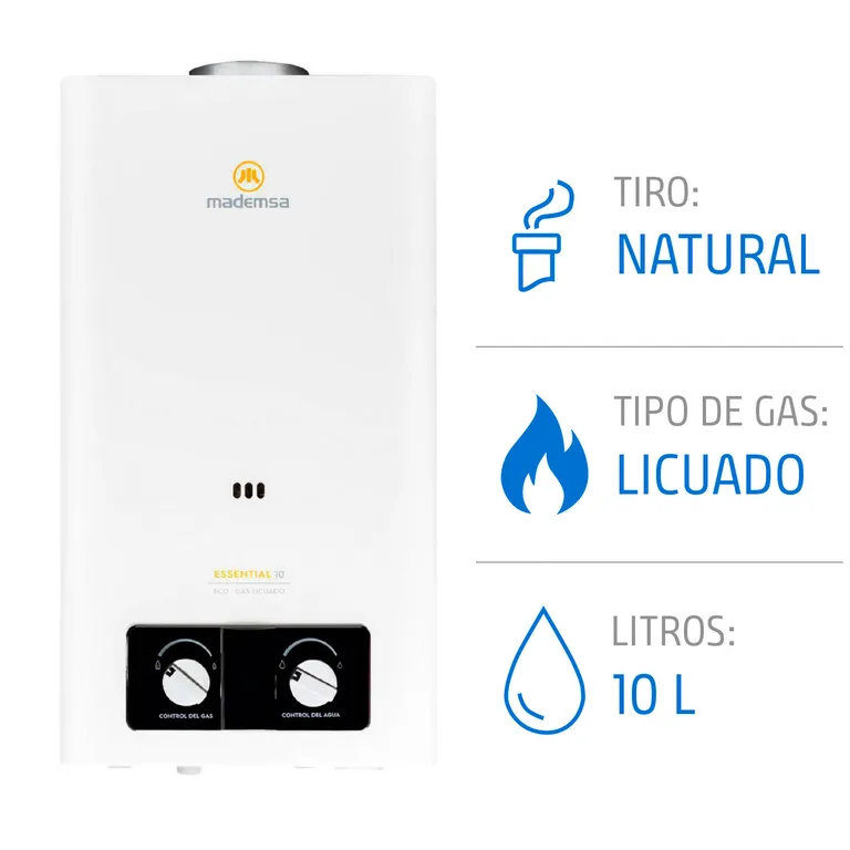 Calefont 10 Litros Gas Licuado Tiro Natural Ionizado