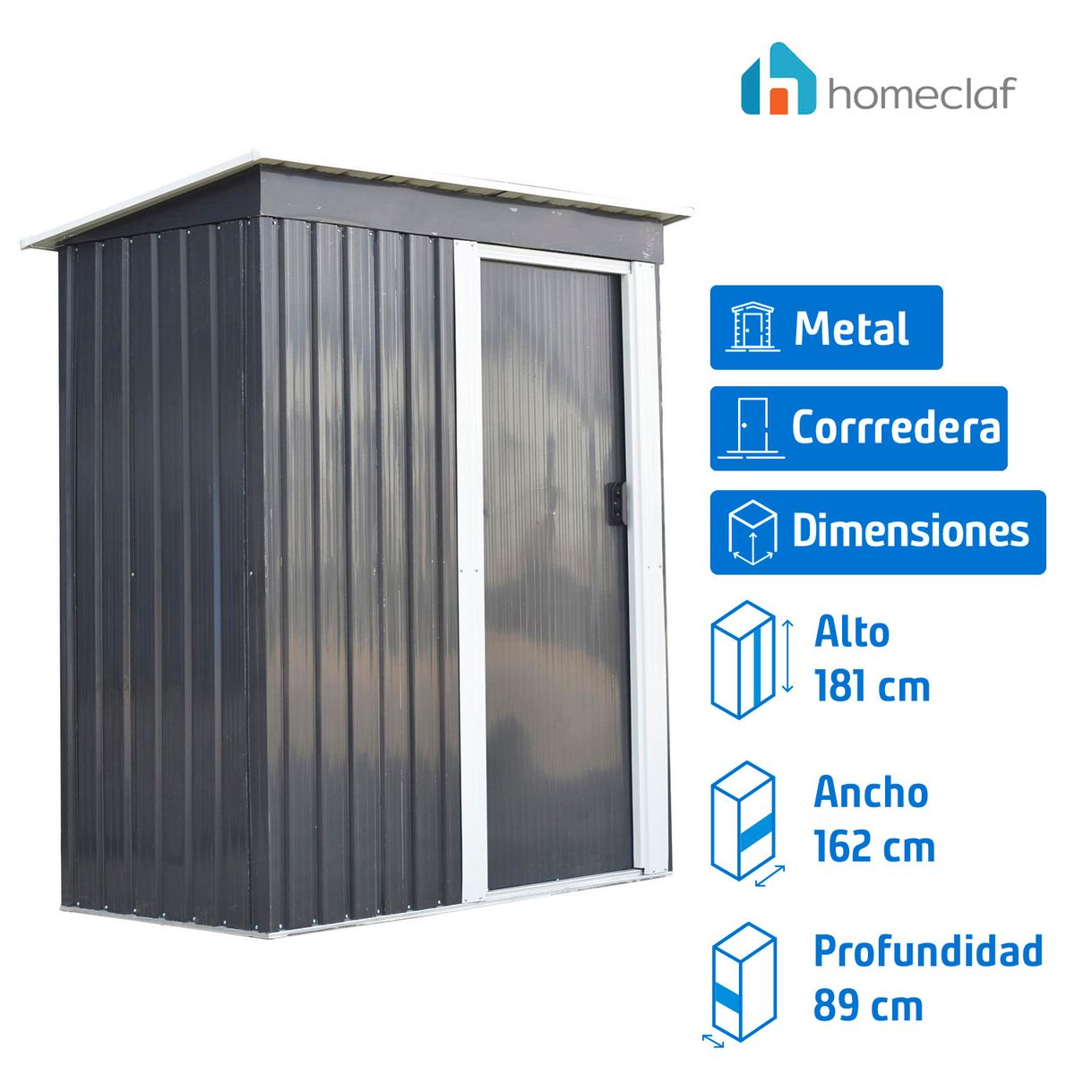 HOMECLAF - Bodega de jardín metal 181x162x86 cm gris