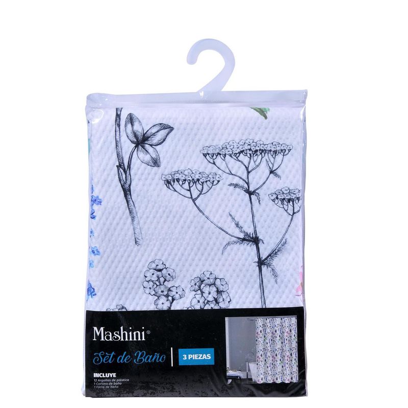 MASHINI - Set cortina de baño garden 3 piezas