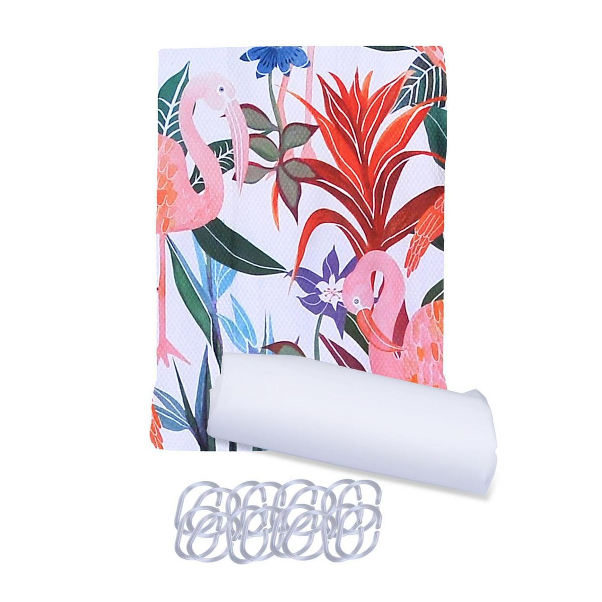 MASHINI - Set cortina de baño flamingo 3 piezas