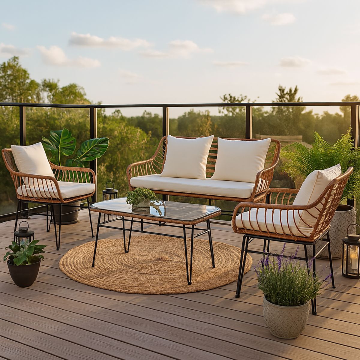 EL BARCO - Juego de Terraza Living Ubud 4 Personas Café