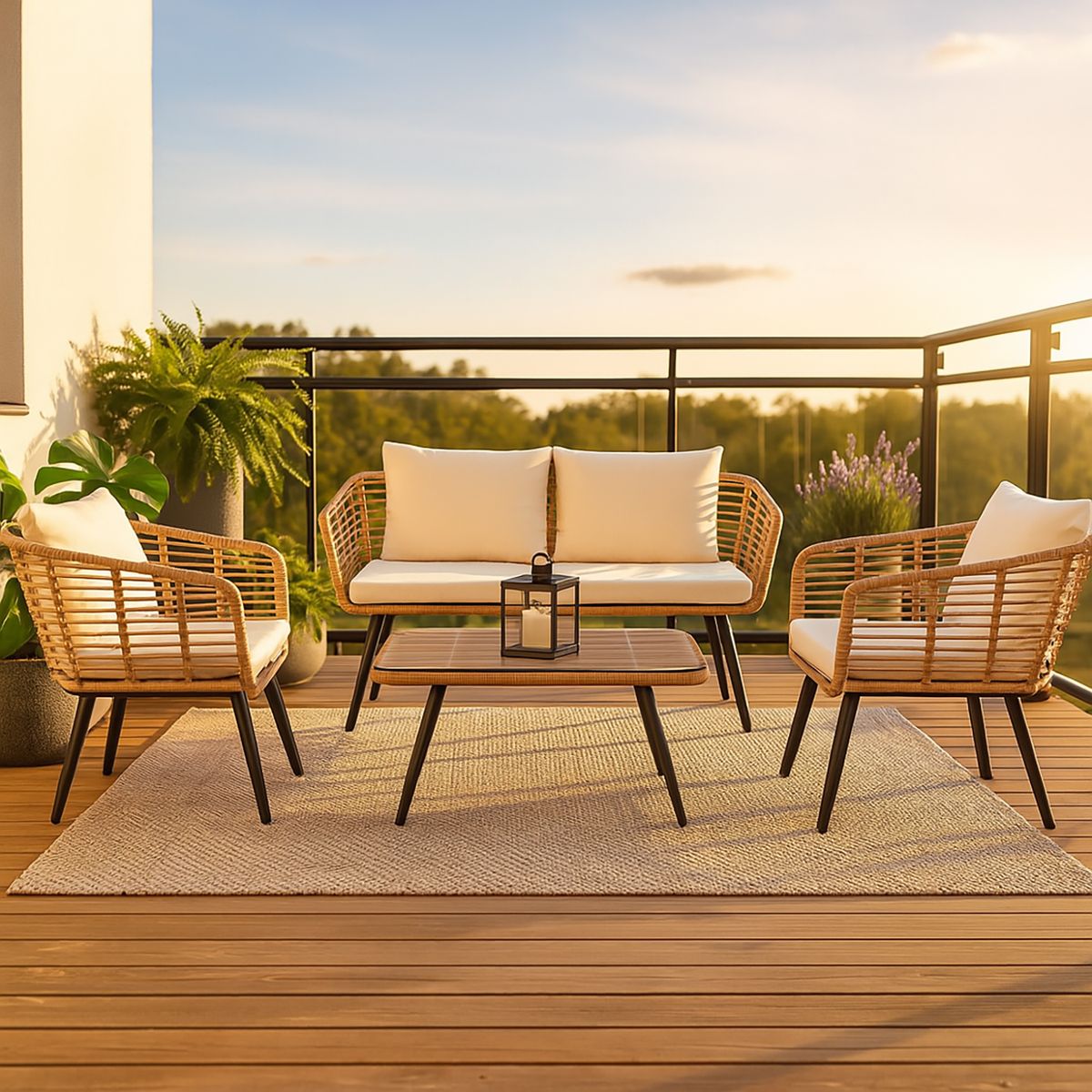 EL BARCO - Juego de Terraza Living Bali 4 Personas Blanco