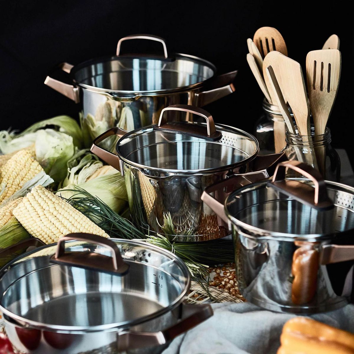 SIMPLE COOK - Batería de Cocina 8 Piezas Acero inoxidable Niza Plateado