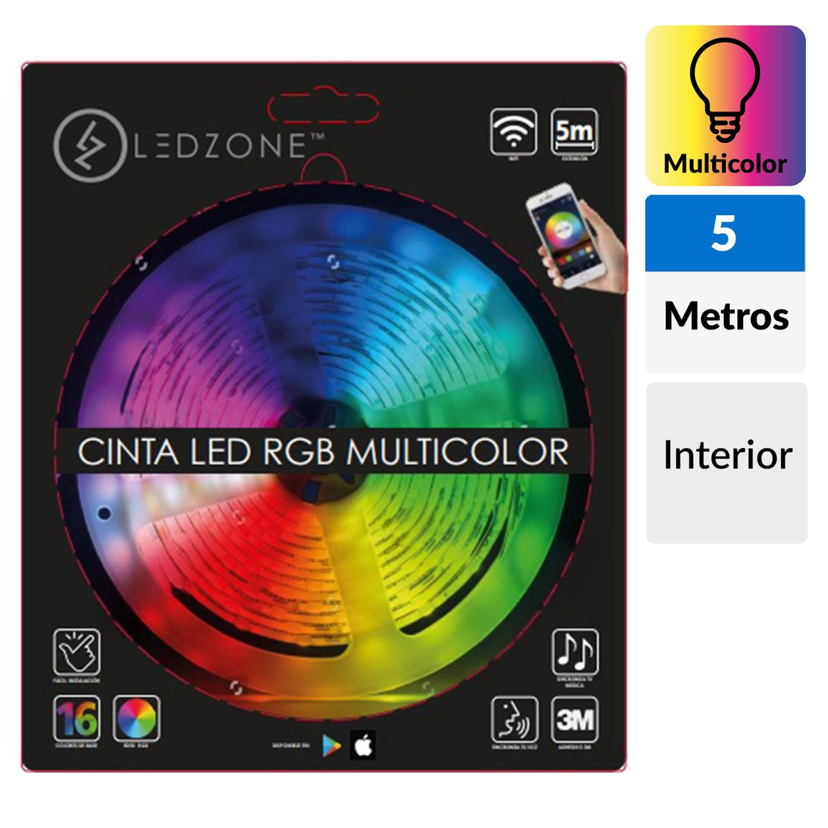 LEDZONE - Cinta rgb multicolor wifi 5m