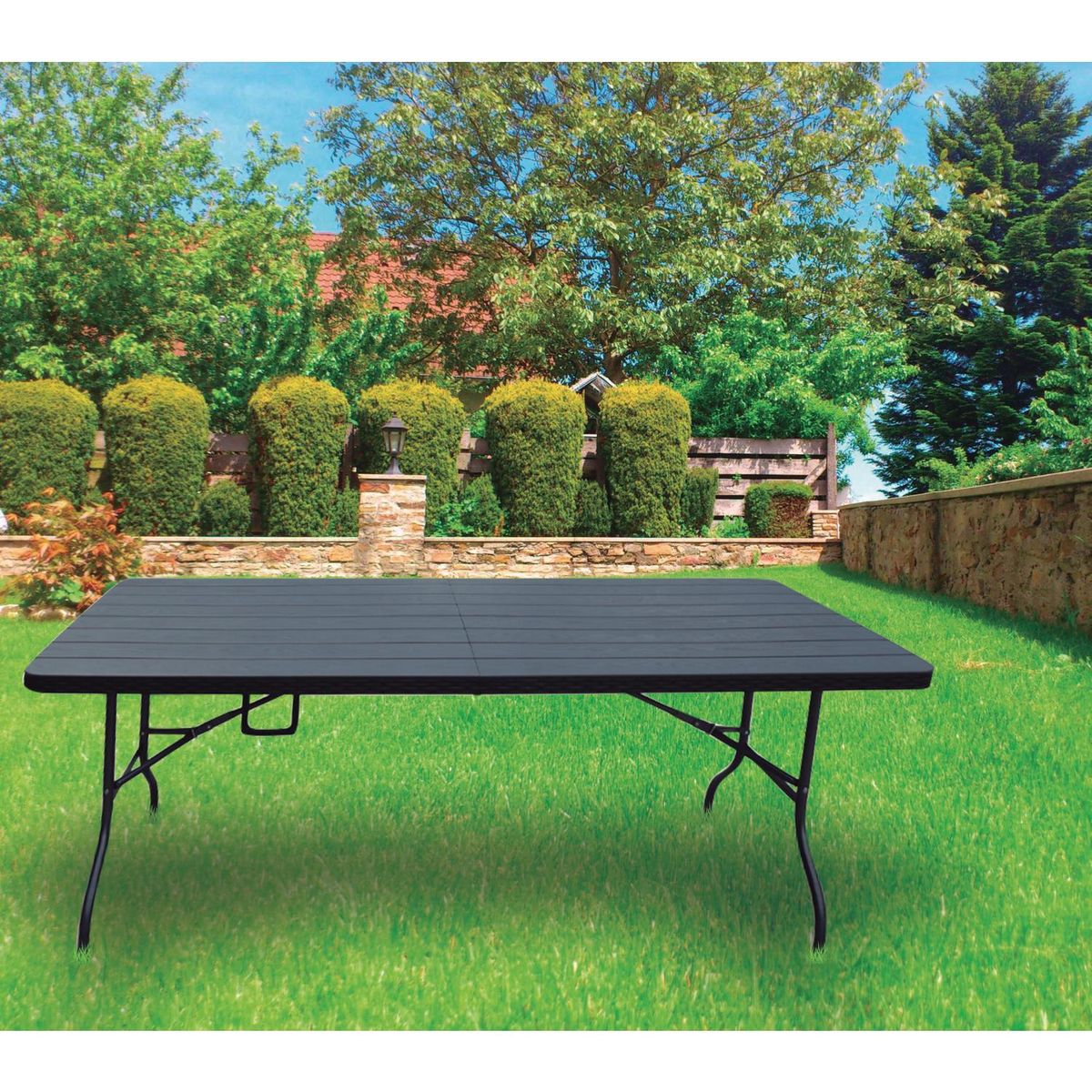 NORTHWEST - Mesa Plegable Diseño Madera Rectangular 75.5x73x180 cm Negro