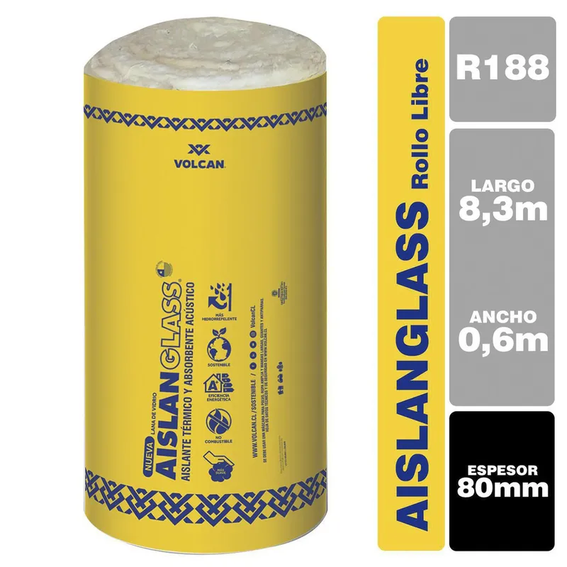 AISLANGLASS - Lana de vidrio R188 libre 80mm 1,2x8,33m 1 rollo