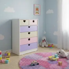 MUEBLES KIDS - Cajonera 6 Cajón(es) Crema Lila 70x115x40 cm Crema